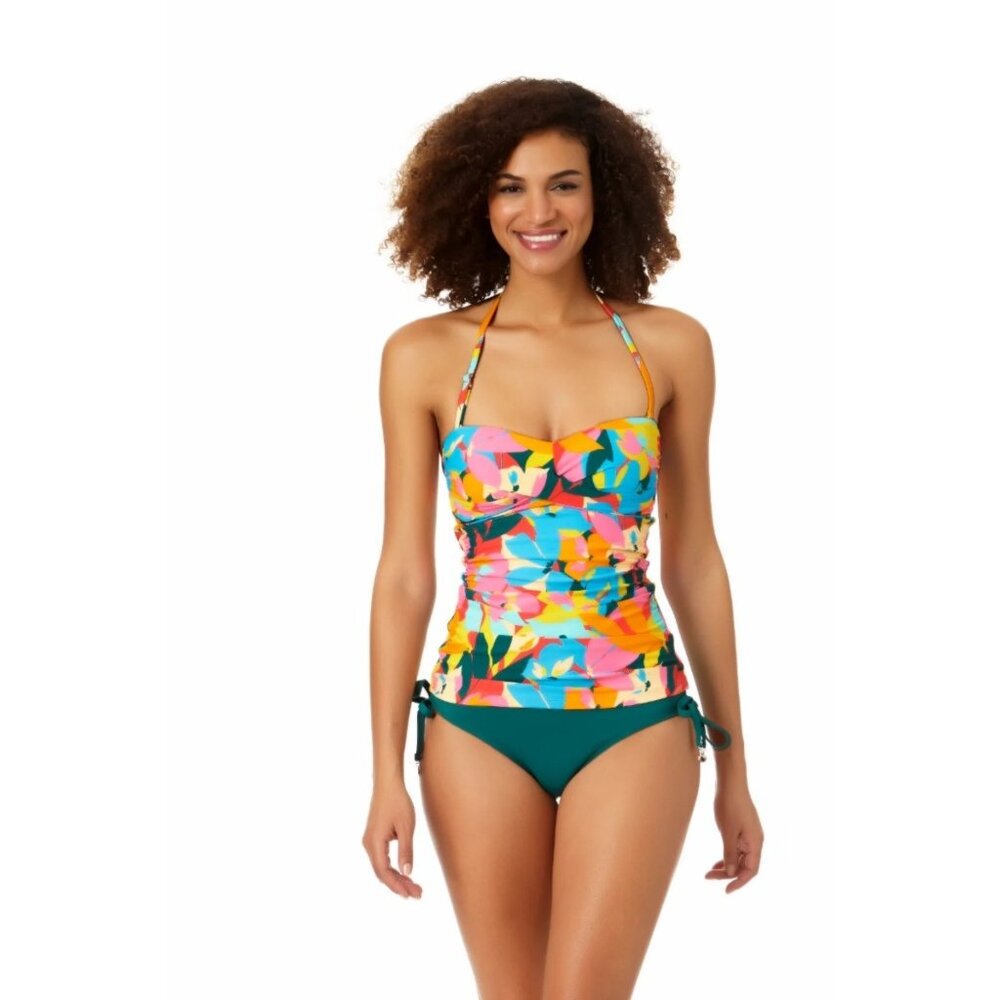 Anne Cole Signature Twist Front Bandeau Bikini Swim Top Colorful XS